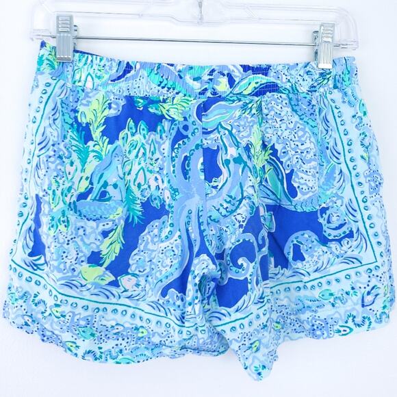 Lilly Pulitzer Katia Shorts XXS Mermaid Octopus Blue Green Elastic Waist Pull On - Picture 4 of 9
